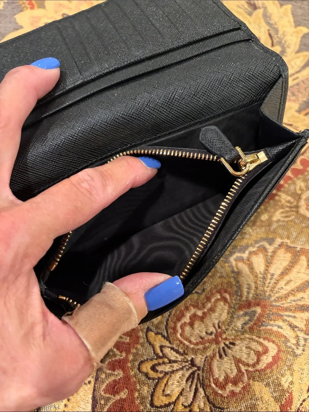 Prada Black Saffiano Leather Snap Wallet with Gold Logo
